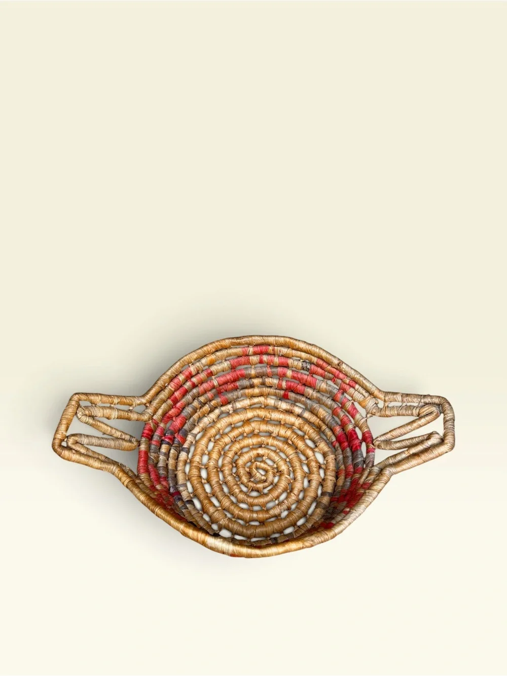 Vintage Native American Pine Needle / Grass Oval Basket W/ Handles 4